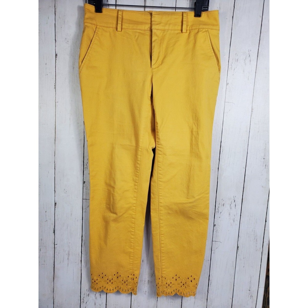 Loft Flat Front Eyelet Hemline Ankle Pants Women’s Size 6 Golden Yellow Nice